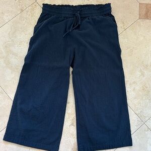 Linen Navy Blue Drawstring Pants